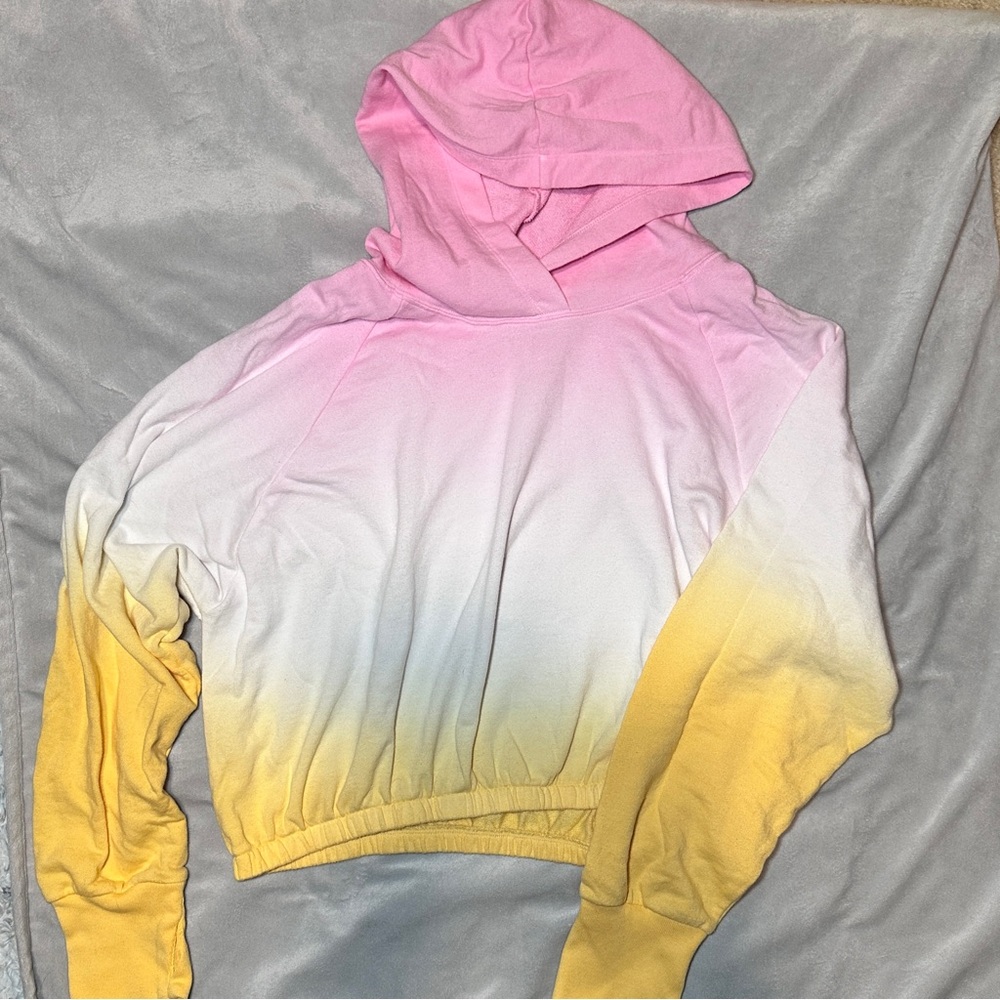 VS Sport Gradient Pink and Yellow Women's Cropped Terry Hoodie
